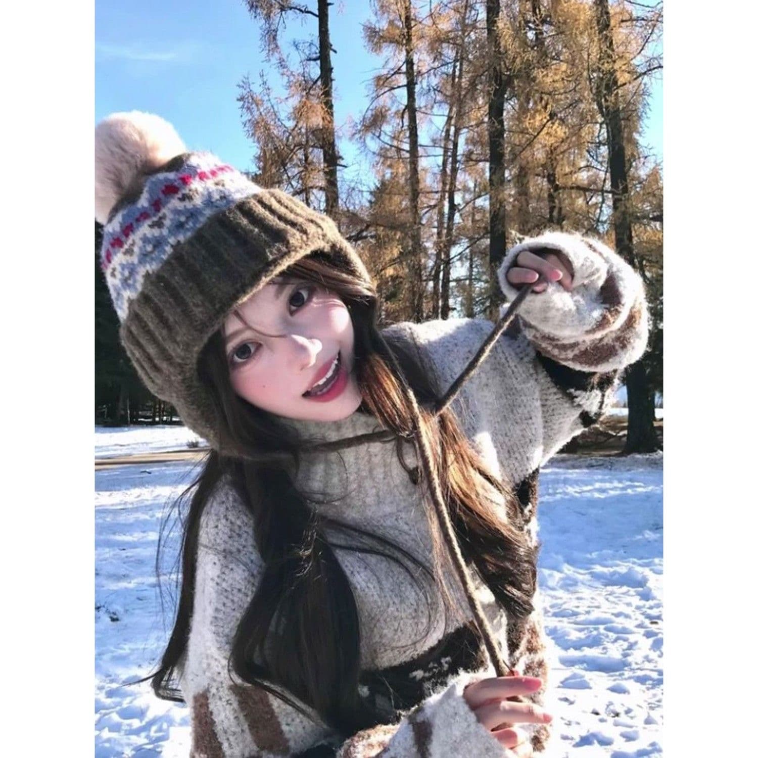 레트로 배색 공정한 섬 무늬 스탠드 칼라 니트 오픈 가디건 여성 가을 겨울 느긋한 바람 고급 센스 다용도 스웨터 코트 이미지 3