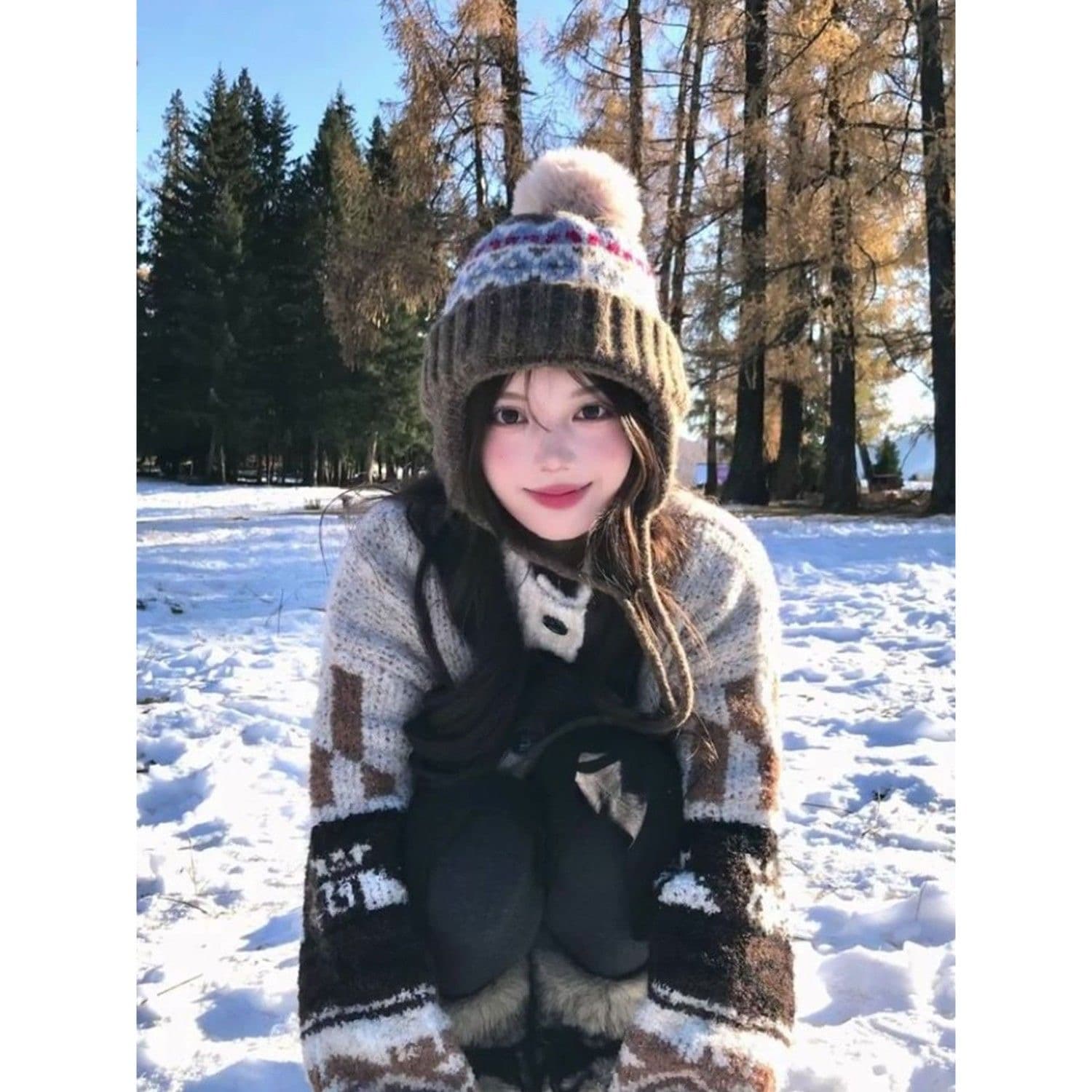 레트로 배색 공정한 섬 무늬 스탠드 칼라 니트 오픈 가디건 여성 가을 겨울 느긋한 바람 고급 센스 다용도 스웨터 코트 이미지 5