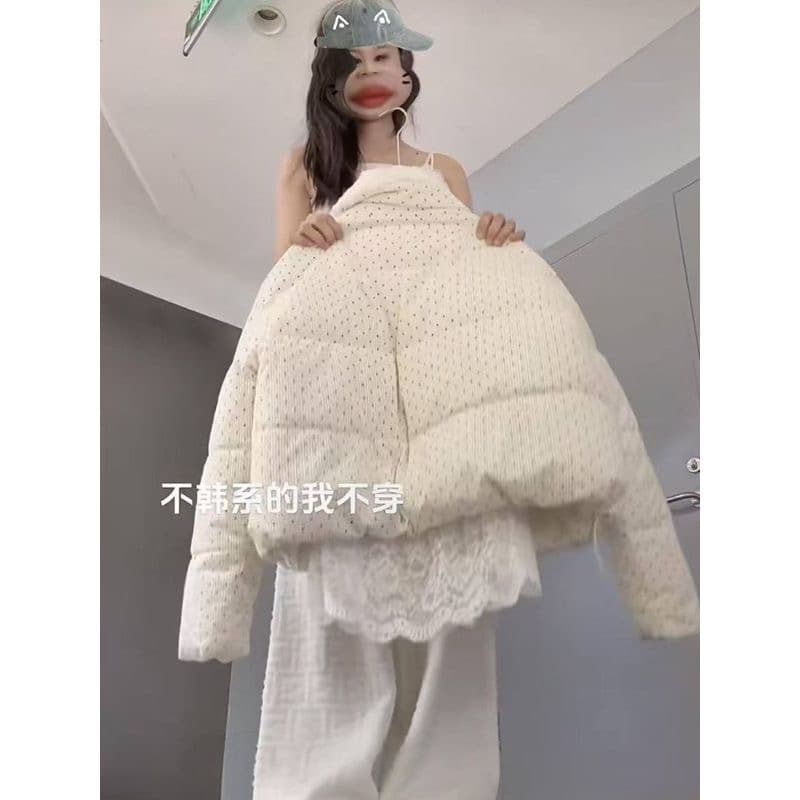 겨울 느긋한 바람 스탠드 칼라 두꺼운 보온 방한 루즈핏 빅 사이즈 작은 키 면 의류 여성 코트 다용도 패딩 재킷 이미지 5