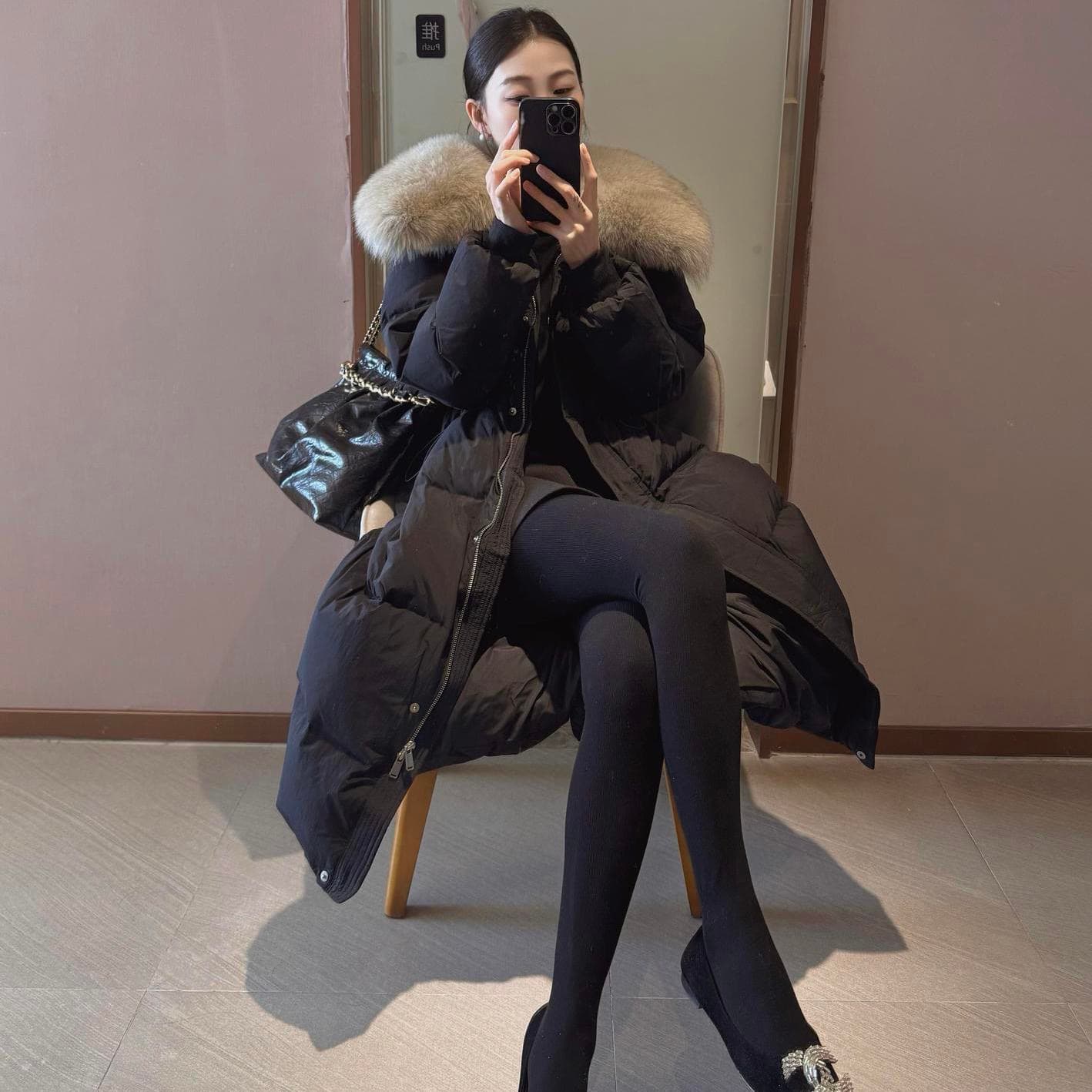 다용도 패션 두꺼운 보온 겨울 중간 길이 면 옷 면 의류 무릎 아래 재킷 모피 칼라 디자인 겨울 새로운 상세 이미지 1