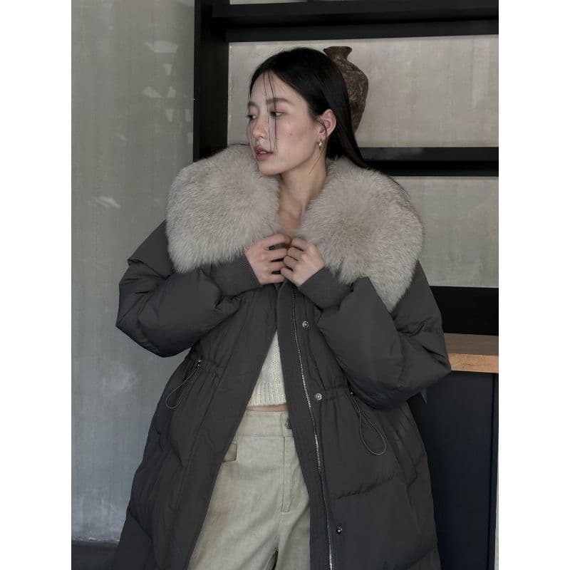 중간 길이 큰 모피 칼라 품격 루즈핏 빅 사이즈 허리 수축 슬림해 보이는 작은 키 면 의류 여성 코트 패딩 재킷 목화 진딧물 트렌디 상세 이미지 6