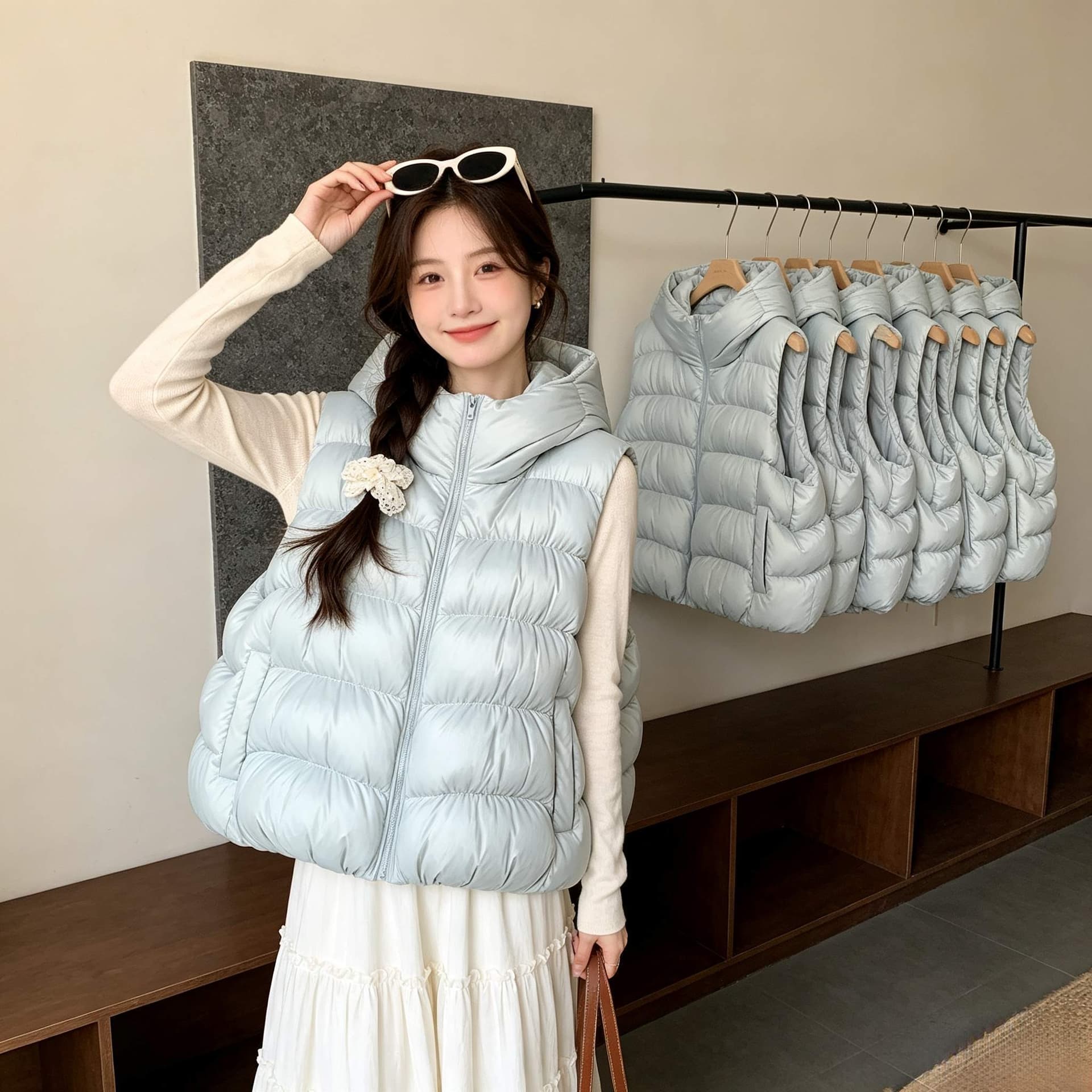 느긋한 바람 가을 겨울 루즈핏 빅 사이즈 작은 키 두꺼운 보온 후드 민소매 어깨 면 의류 조끼 여성 코트 트렌디 이미지 5