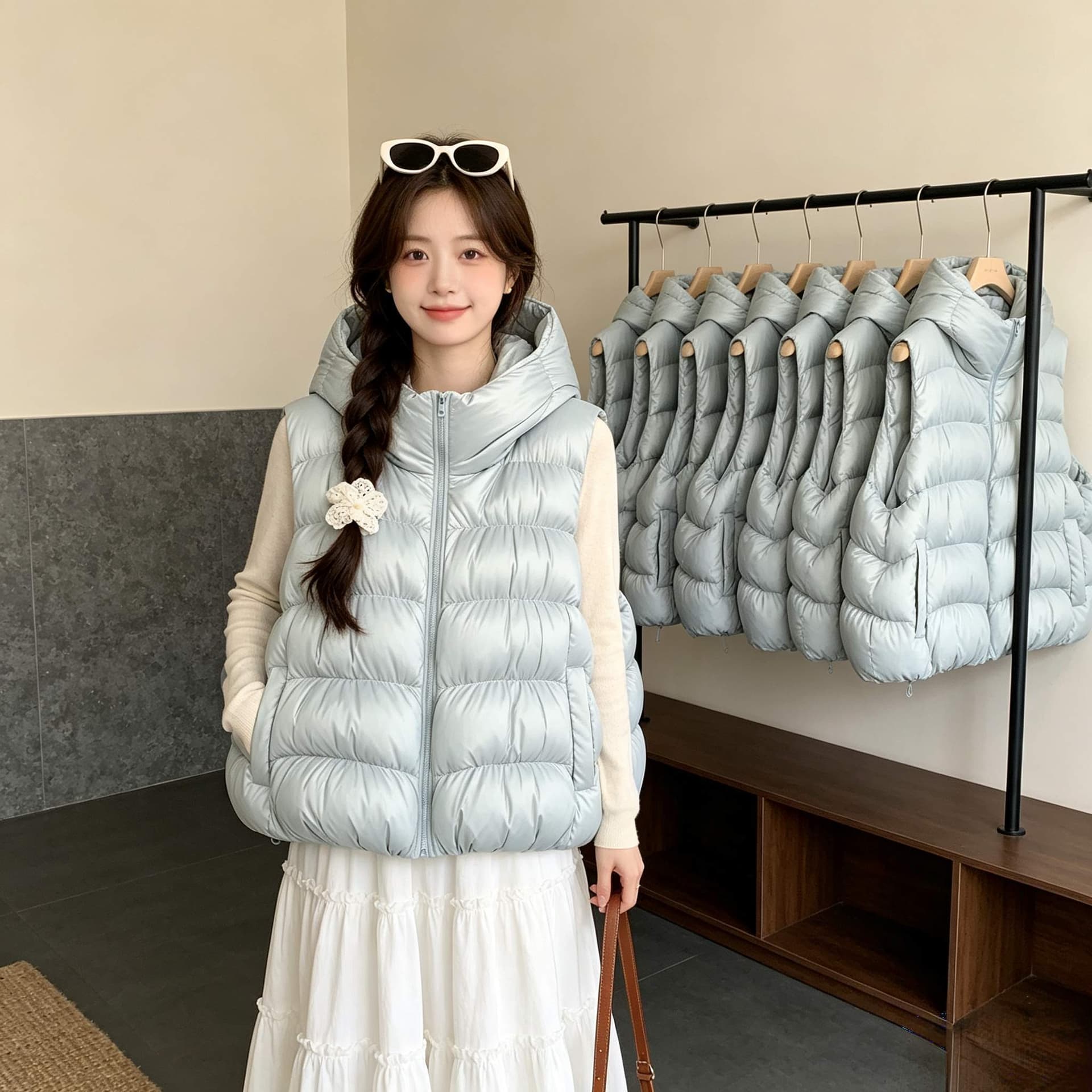 느긋한 바람 가을 겨울 루즈핏 빅 사이즈 작은 키 두꺼운 보온 후드 민소매 어깨 면 의류 조끼 여성 코트 트렌디 상세 이미지 3