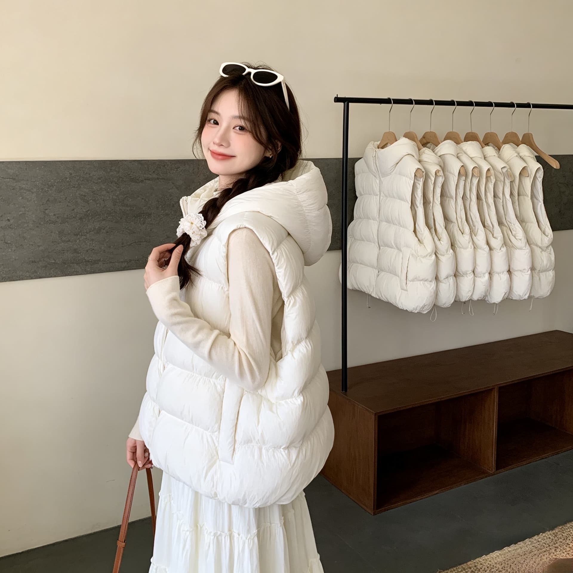 느긋한 바람 가을 겨울 루즈핏 빅 사이즈 작은 키 두꺼운 보온 후드 민소매 어깨 면 의류 조끼 여성 코트 트렌디 상세 이미지 6