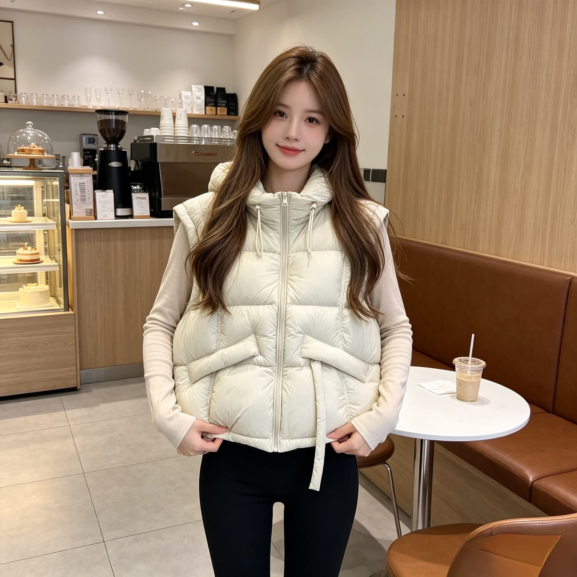 작은 키 후드 지퍼 면 의류 조끼 여성 일상 패션 거리 밖 캐주얼 디스플레이 높음 슬림해 보이는 쇼트 스타일 외출용 맨위 이미지 5