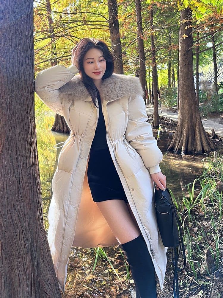 유럽 상품 큰 모피 칼라 외국 가스 중간 길이 무릎 아래 허리 수축 슬림해 보이는 작은 키 루즈핏 면 의류 여성 코트 패딩 재킷 트렌디 상세 이미지 1