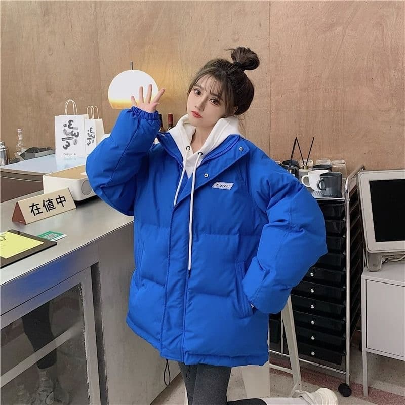미니멀리즘 스탠드 칼라 루즈핏 빅 사이즈 다운 코튼 여성 두꺼운 작은 대중 재킷 스탠드 칼라 지퍼 다용도 패딩 재킷 맨위 상세 이미지 8