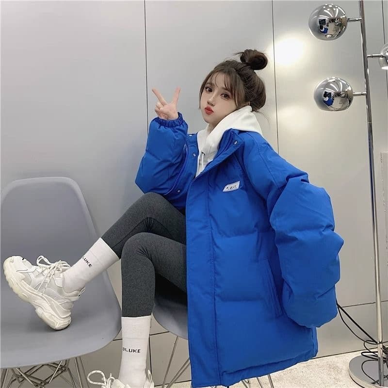 미니멀리즘 스탠드 칼라 루즈핏 빅 사이즈 다운 코튼 여성 두꺼운 작은 대중 재킷 스탠드 칼라 지퍼 다용도 패딩 재킷 맨위 상세 이미지 9