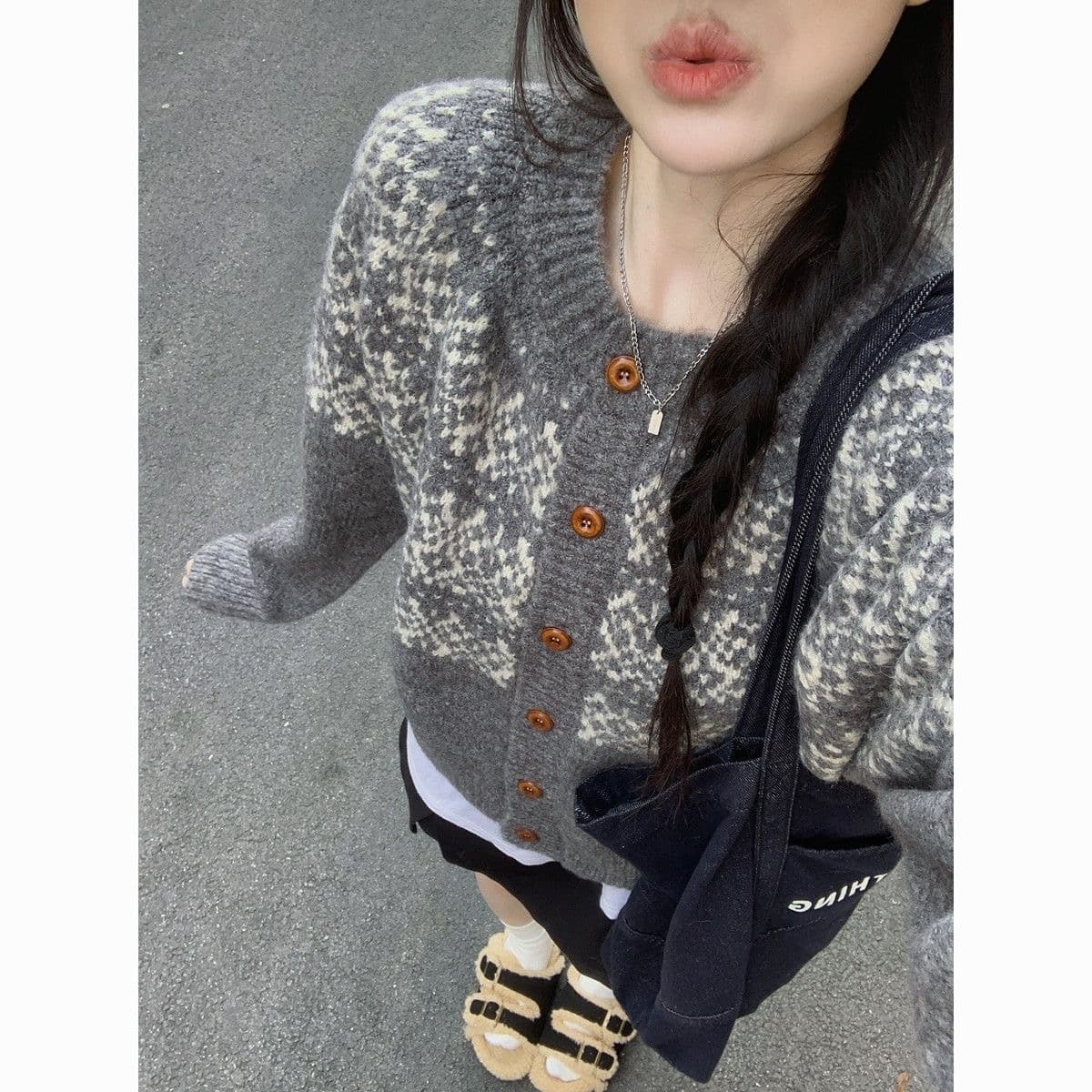 학원 스타일 공정한 섬 자카드 오픈 가디건 여성 봄 드레스 느긋한 바람 니트 스웨터 분위기 센스 스웨터 코트 만나는 인사이드 가져 가라. 상세 이미지 5