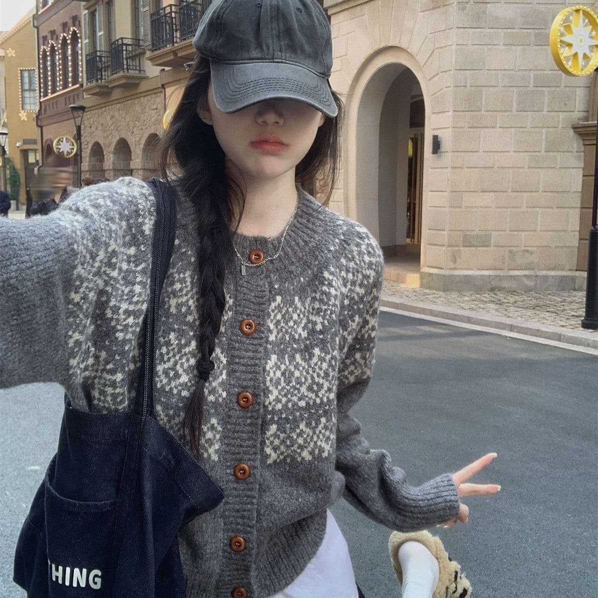 학원 스타일 공정한 섬 자카드 오픈 가디건 여성 봄 드레스 느긋한 바람 니트 스웨터 분위기 센스 스웨터 코트 만나는 인사이드 가져 가라. 상세 이미지 12