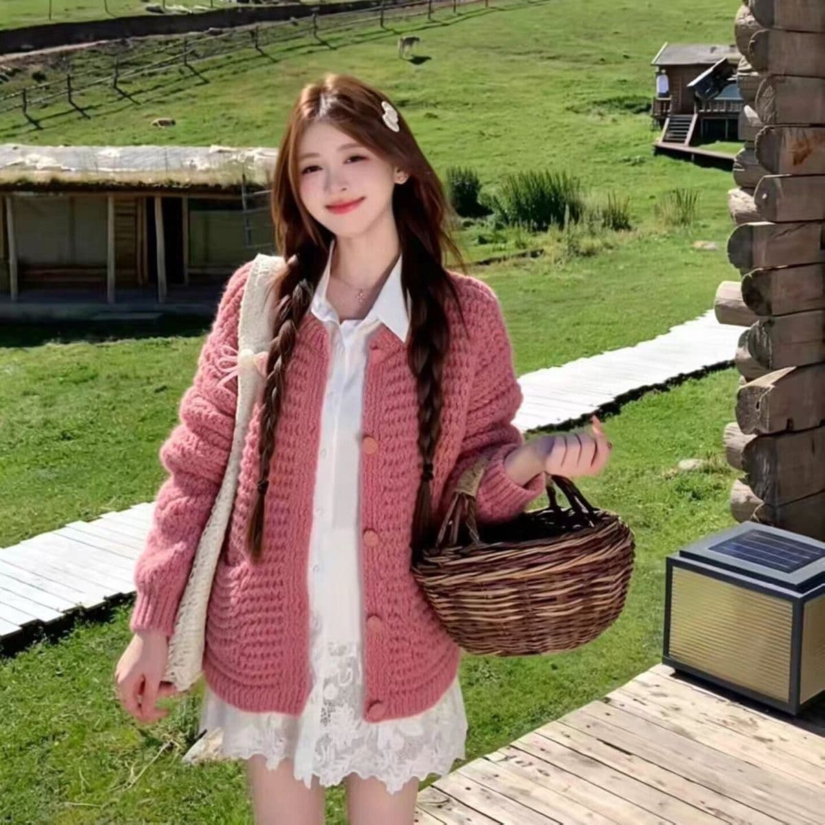 센 부서 레트로 황색 스웨터 한 부서 오픈 가디건 2026 가을 새로운 루즈핏 느긋한 니트 재킷 맨위 이미지 5