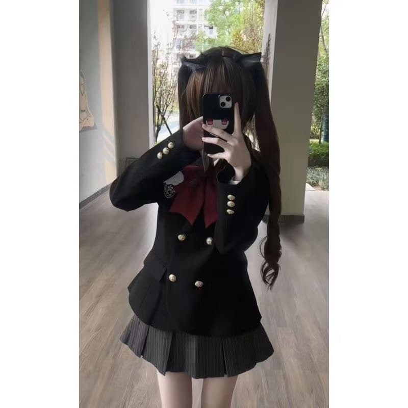 학원 스타일 jk 유니폼 재킷 트렌드 작은 키 정장 여성 달콤함 신선함 이중 버튼 봄과 가을 긍정적 인 어깨 외출용 이미지 4