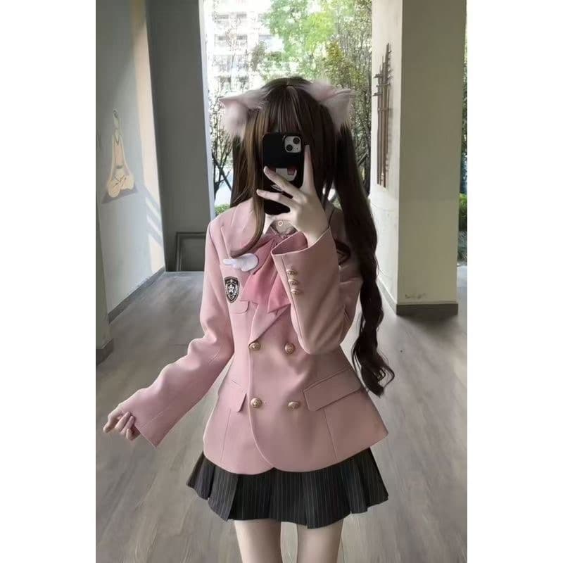 학원 스타일 jk 유니폼 재킷 트렌드 작은 키 정장 여성 달콤함 신선함 이중 버튼 봄과 가을 긍정적 인 어깨 외출용 이미지 3