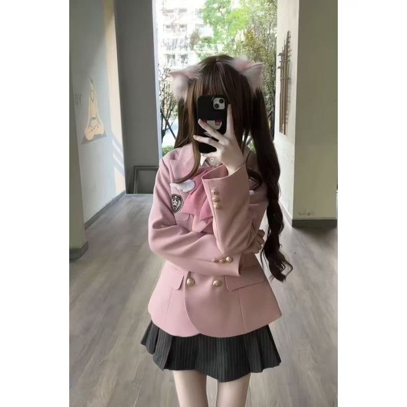 학원 스타일 jk 유니폼 재킷 트렌드 작은 키 정장 여성 달콤함 신선함 이중 버튼 봄과 가을 긍정적 인 어깨 외출용 상세 이미지 5
