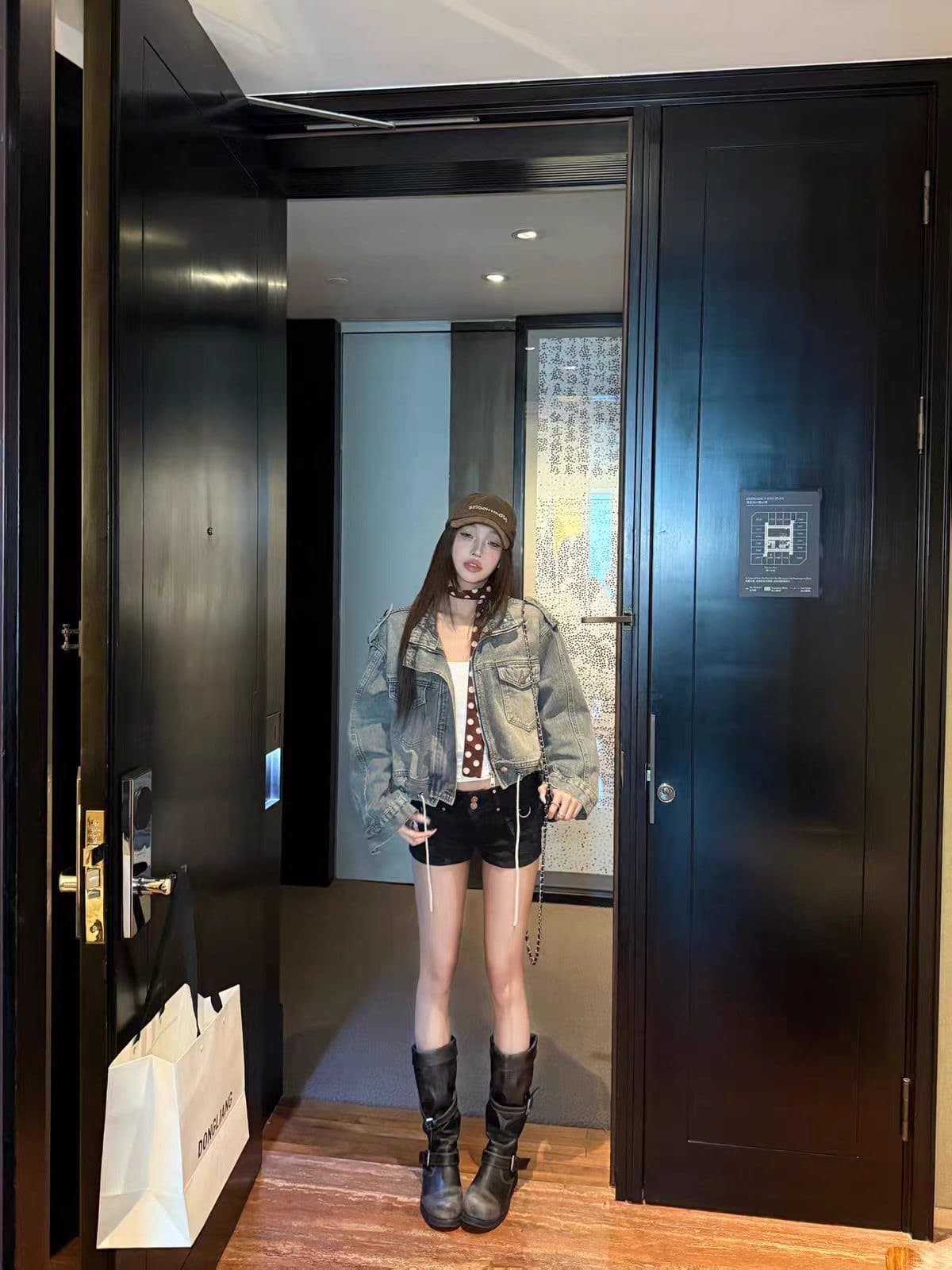 아메리칸 레트로 오토바이 바람 데님 여성 코트 가을 겨울 새로운 루즈핏 지퍼 워크웨어 쇼트 스타일 재킷 다용도 트렌드 이미지 3