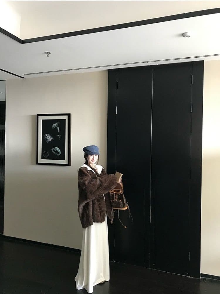 2029 새로운 쌀 살구 색상 환경 보호 모피 여성 코트 가을 겨울 프로필 모양 피모 하나 코트 상세 이미지 8