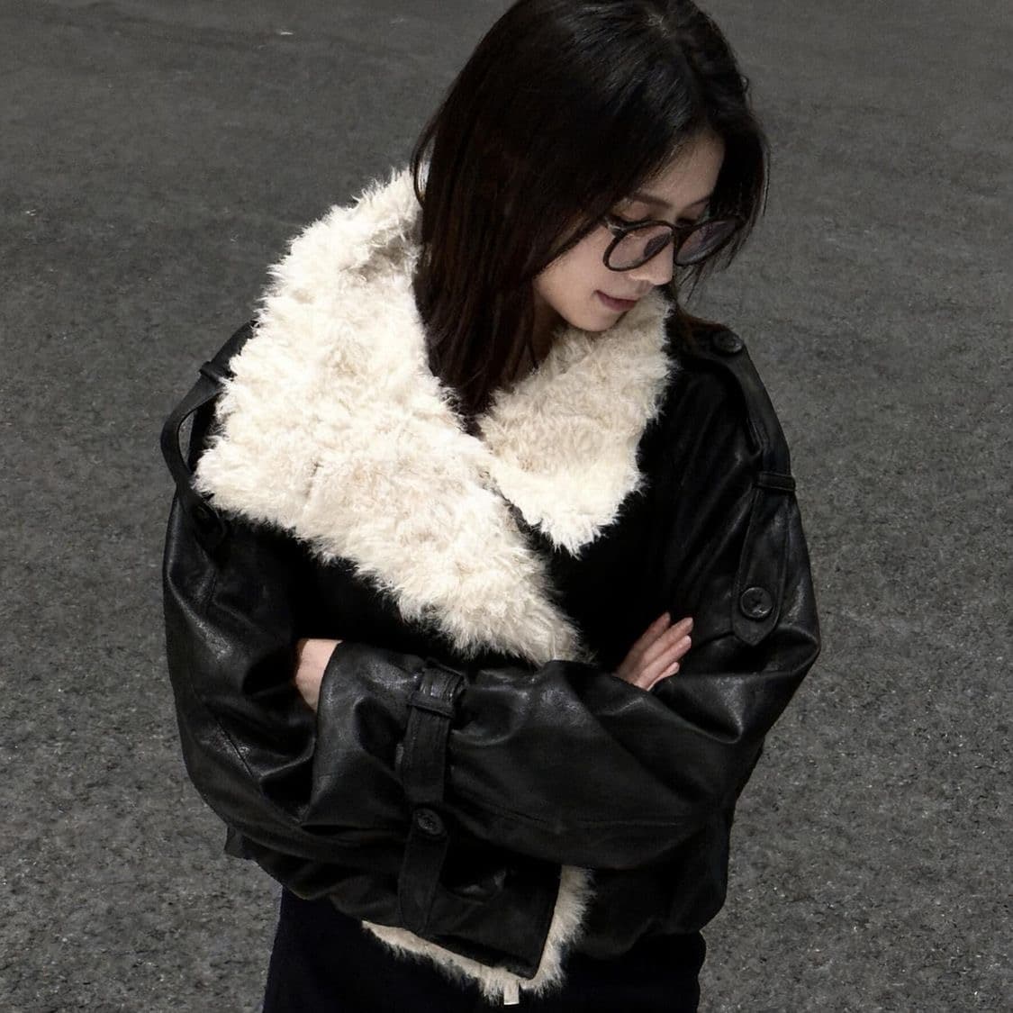 검정색 오토바이 서비스 가죽 재킷 재킷 빅 칼라 양털 레트로 당당 패치워크 작은 대중 고급 센스 가을 겨울 착용 가져 가라. 상세 이미지 6