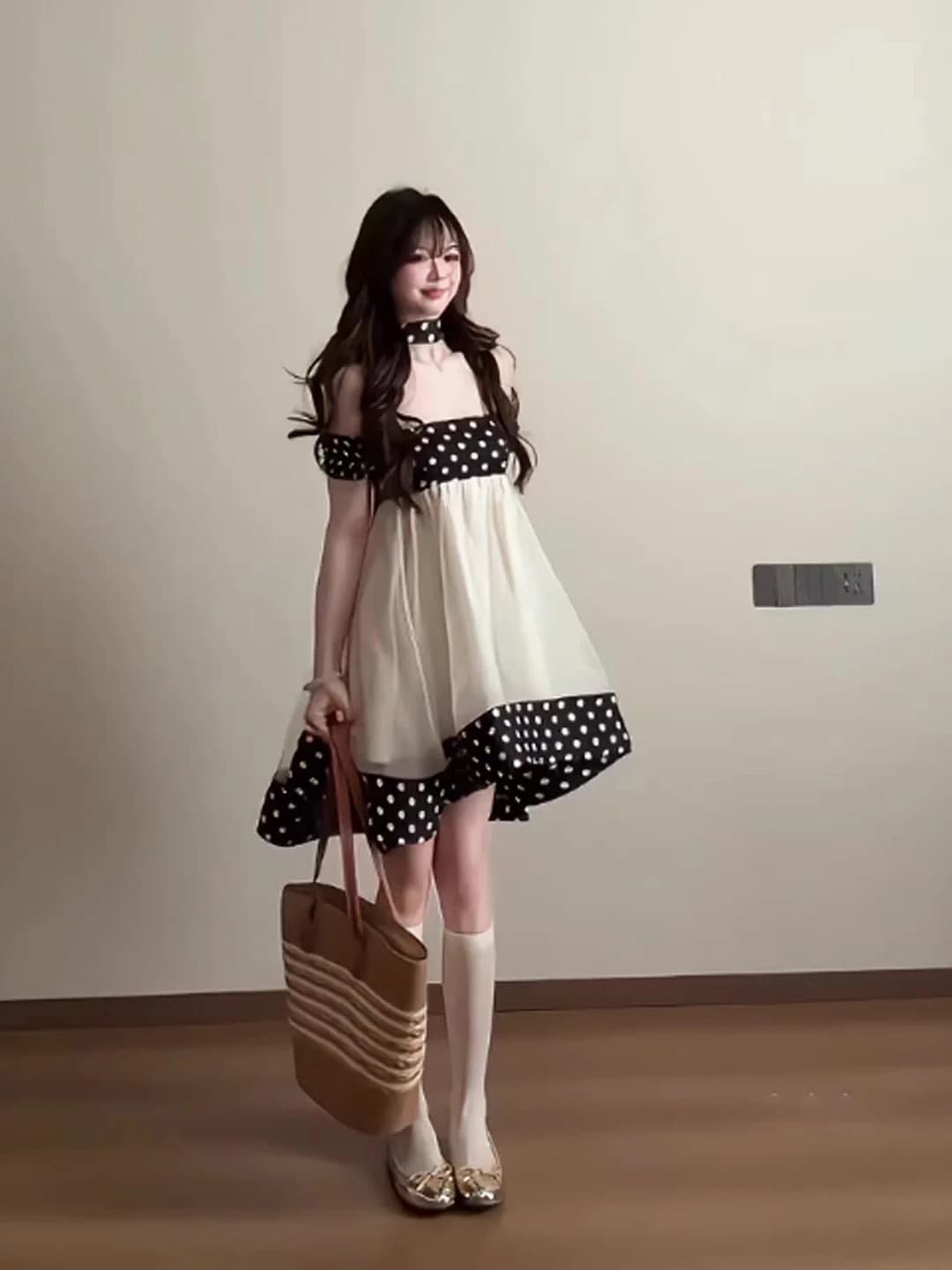 화이트 워터 여성 스와 리 작은 그는 벤 프랑스식 레트로 도트 무늬 튜브탑 여성 드레스 봄 여름 순수한 욕망 망사 미니 스커트 상세 이미지 4
