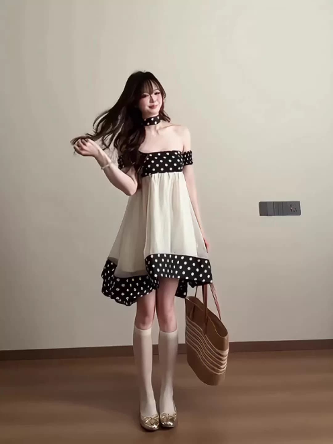 화이트 워터 여성 스와 리 작은 그는 벤 프랑스식 레트로 도트 무늬 튜브탑 여성 드레스 봄 여름 순수한 욕망 망사 미니 스커트 상세 이미지 5