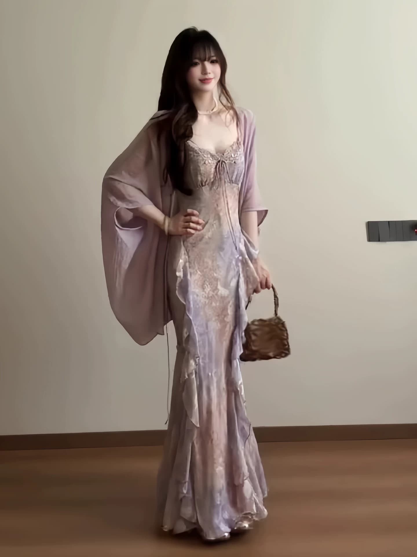 solo 폭발 폭발 暮 시간 꽃 차오 헤일로 염색 꽃무늬 여성 드레스 프랑스식 자수 패치워크 오프숄더 슬립 롱 스커트 상세 이미지 7