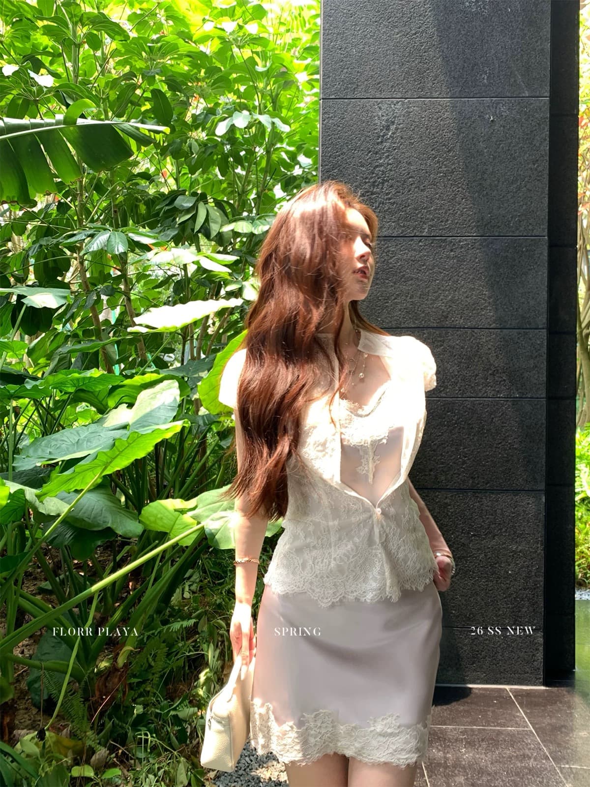 꽃 위안 흐릿한 달빛 프랑스식 화이트 품격 셔츠 새틴 슬립 짧은 반 스커트 여성 봄 여름 레이스 세트