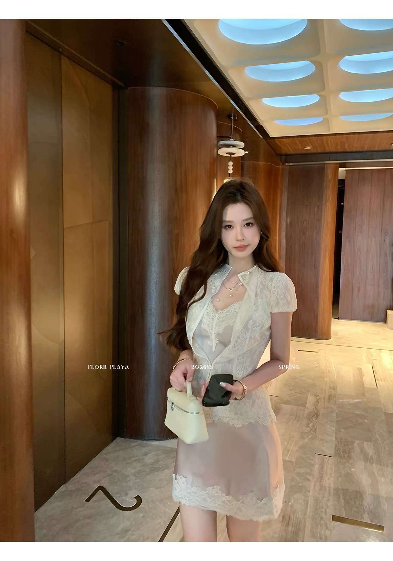 꽃 위안 흐릿한 달빛 프랑스식 화이트 품격 셔츠 새틴 슬립 짧은 반 스커트 여성 봄 여름 레이스 세트 상세 이미지 4