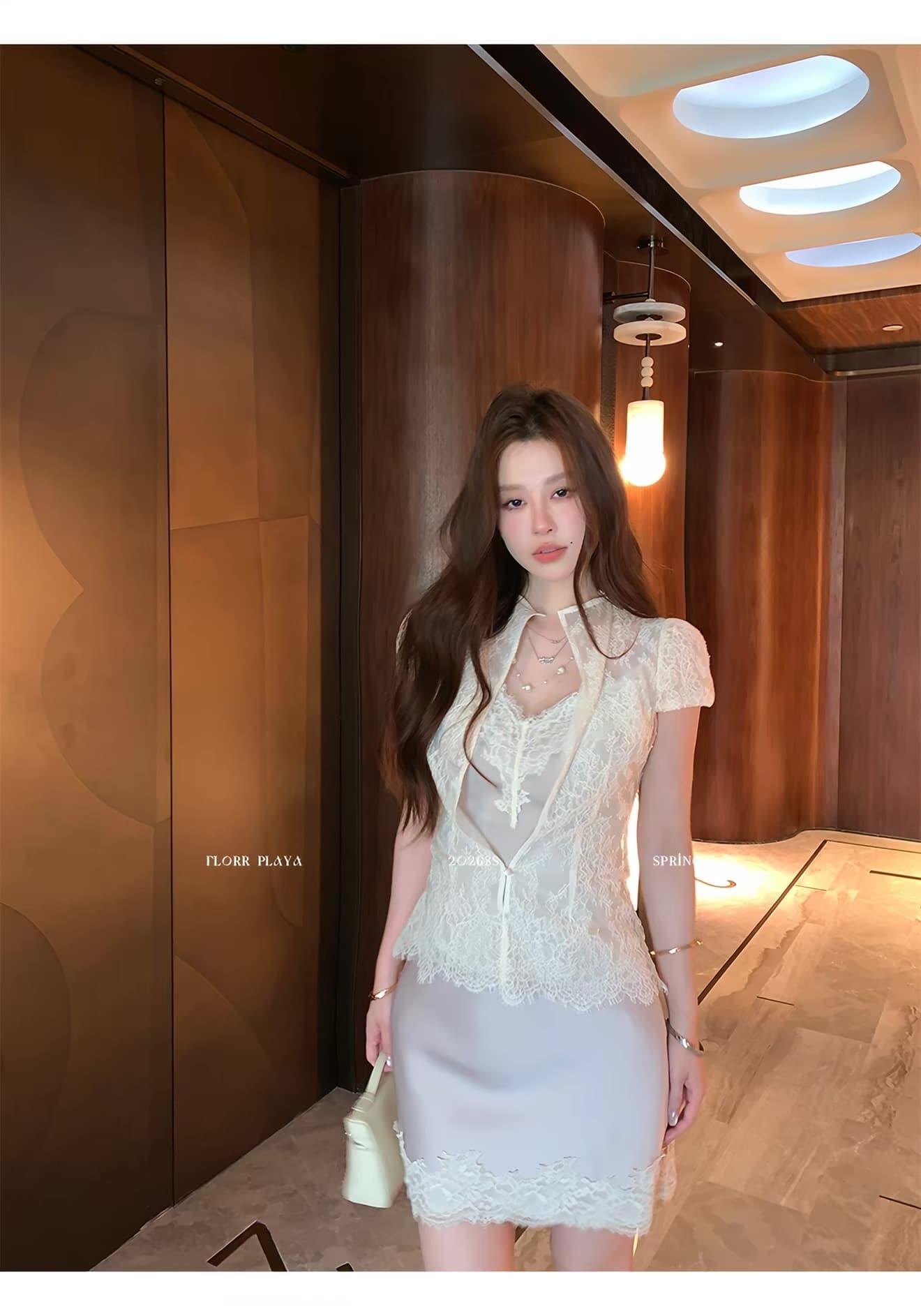 꽃 위안 흐릿한 달빛 프랑스식 화이트 품격 셔츠 새틴 슬립 짧은 반 스커트 여성 봄 여름 레이스 세트 상세 이미지 6