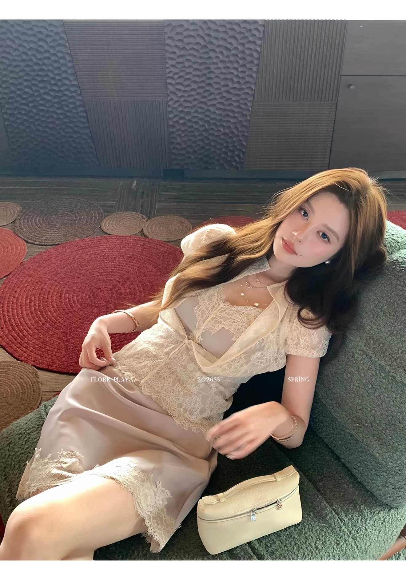 꽃 위안 흐릿한 달빛 프랑스식 화이트 품격 셔츠 새틴 슬립 짧은 반 스커트 여성 봄 여름 레이스 세트 상세 이미지 11