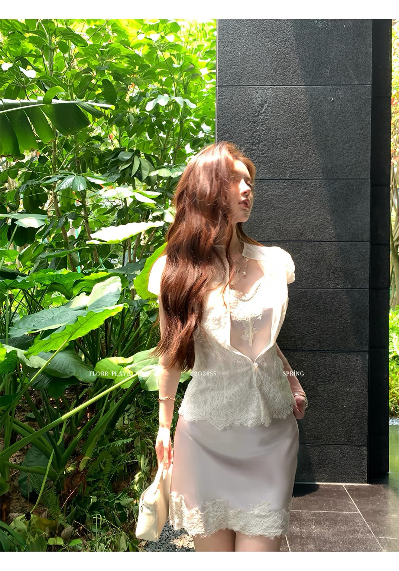 꽃 위안 흐릿한 달빛 프랑스식 화이트 품격 셔츠 새틴 슬립 짧은 반 스커트 여성 봄 여름 레이스 세트 상세 이미지 12