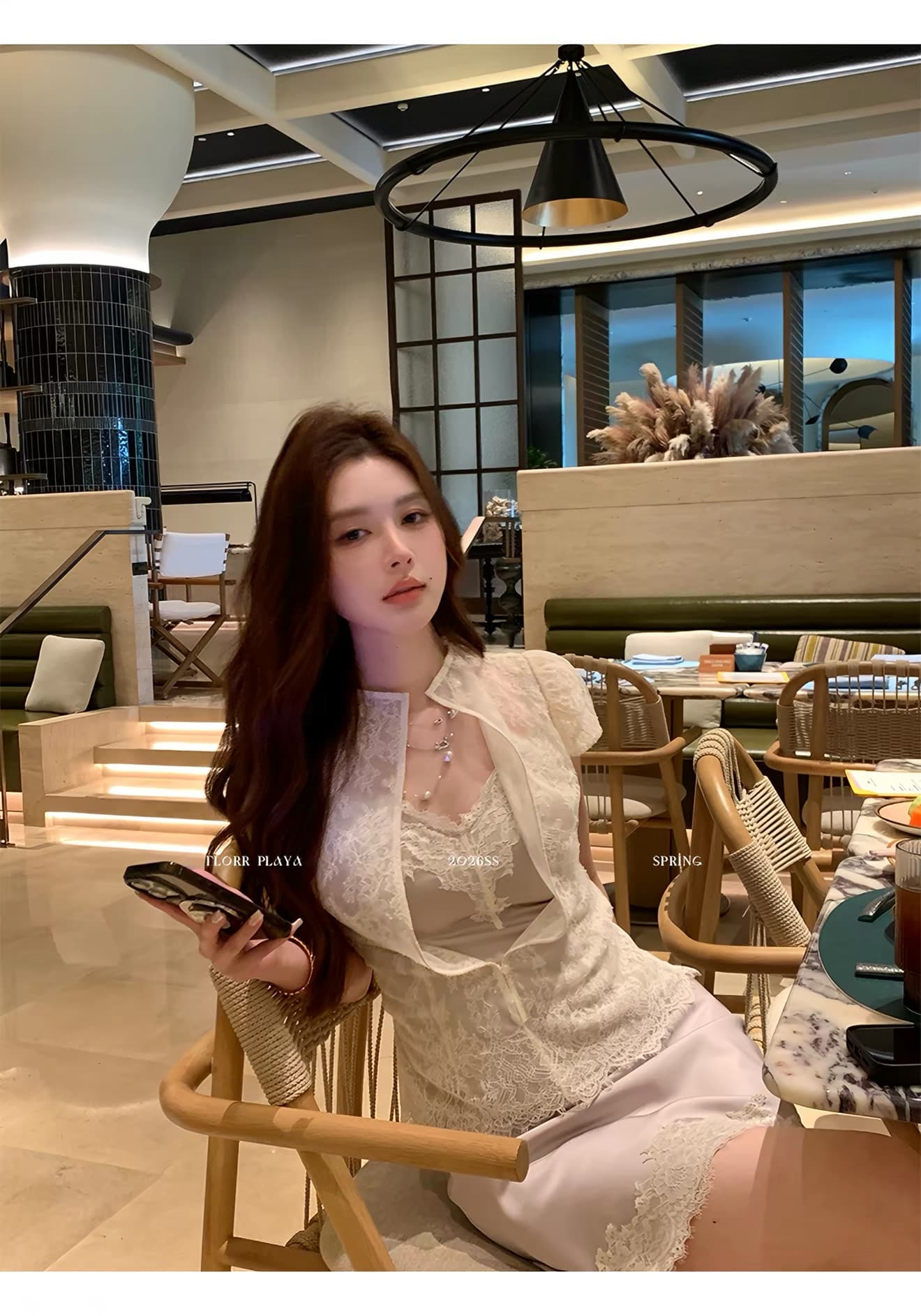 꽃 위안 흐릿한 달빛 프랑스식 화이트 품격 셔츠 새틴 슬립 짧은 반 스커트 여성 봄 여름 레이스 세트 상세 이미지 15