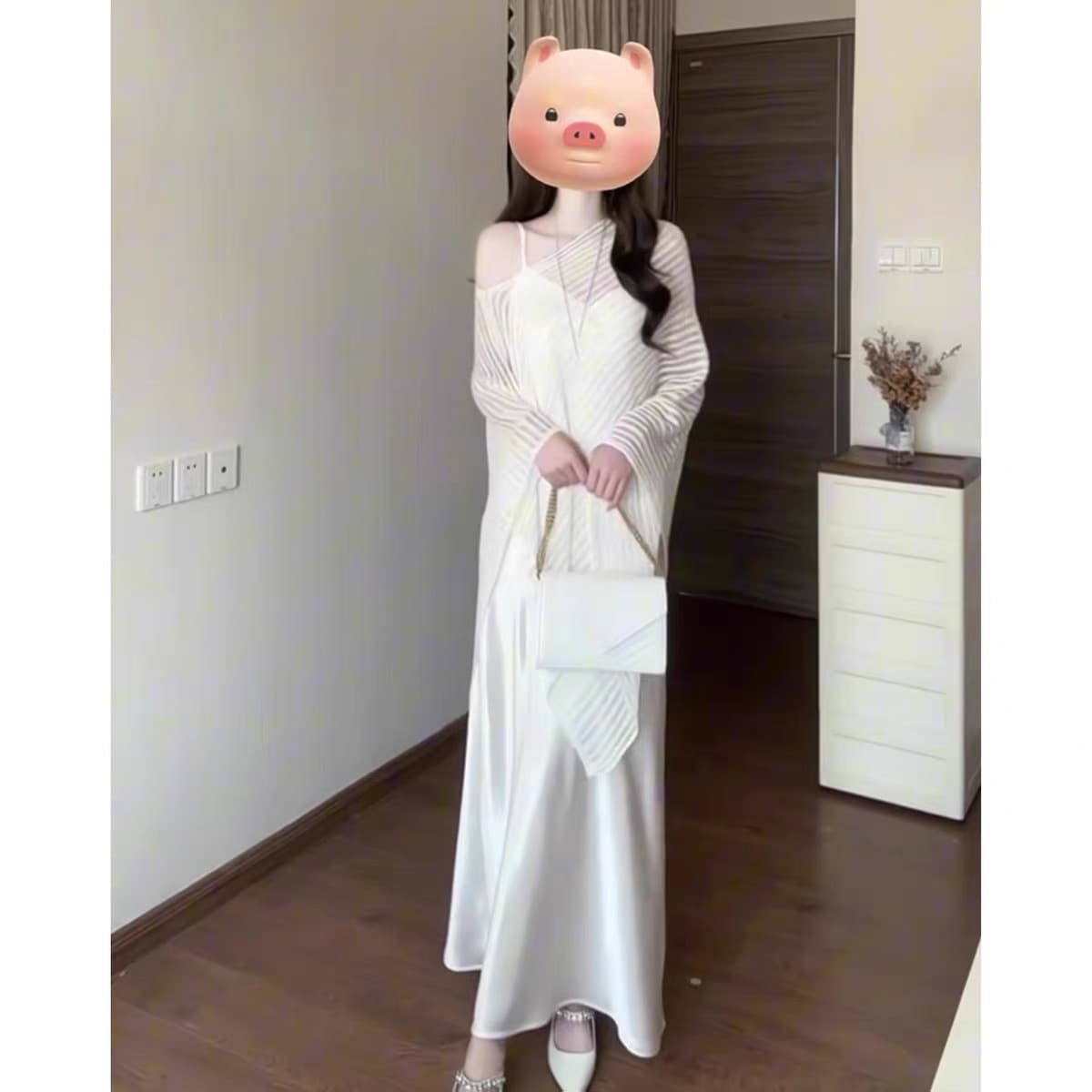 인터넷 유명인 같은 단락 고급 센스 새틴 슬립 드레스 시스루 망토 맨위 패션 세트 품격 슬림해 보이는 느긋한 바람 상세 이미지 7