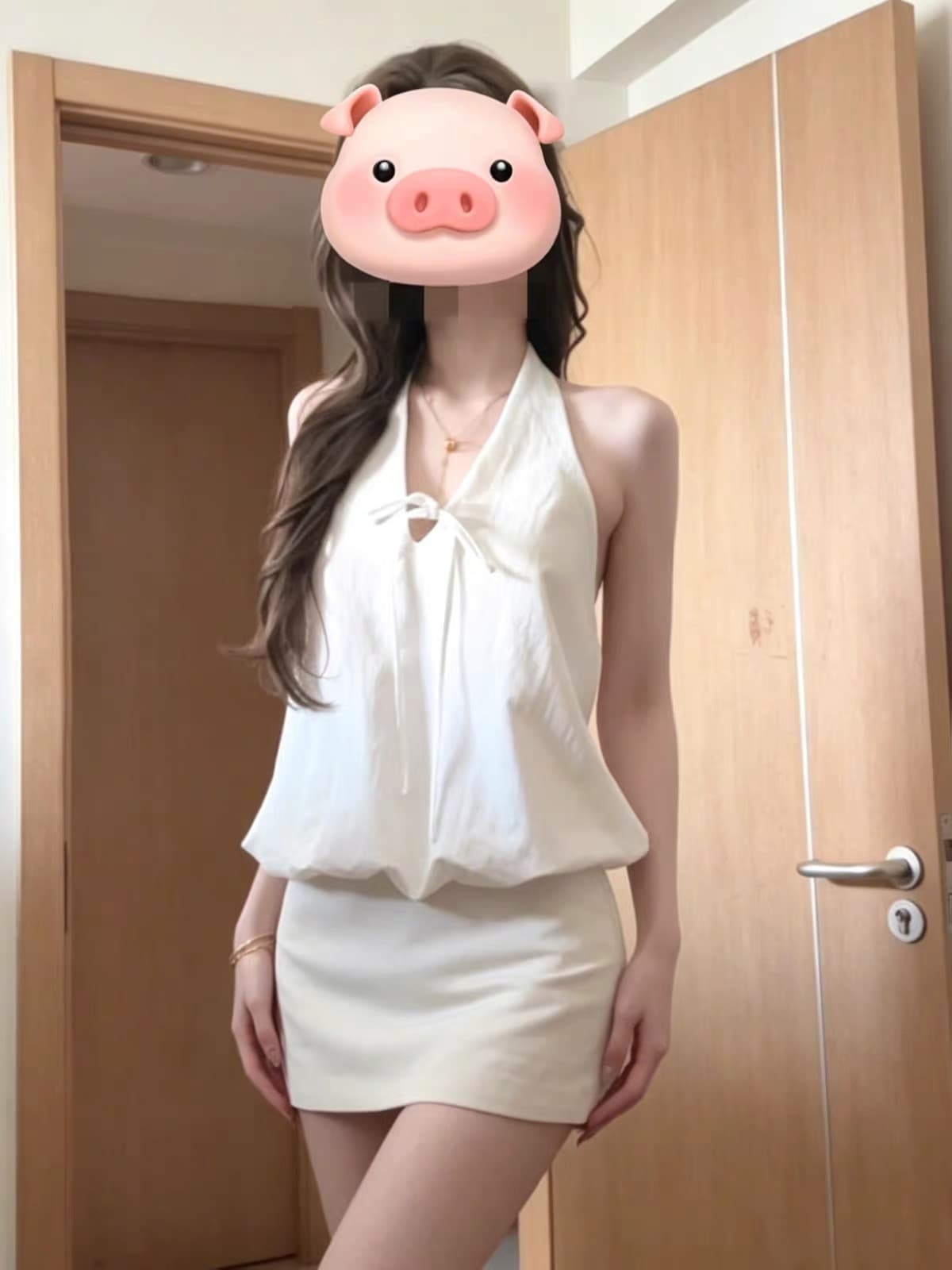 고유 한 아름다운 그레이트 통해보기 가져 가라. 전체 집합 2026 새로운 화이트 행침 목 맨위 여성 여름 타이트 스커트 치마 세트 상세 이미지 2