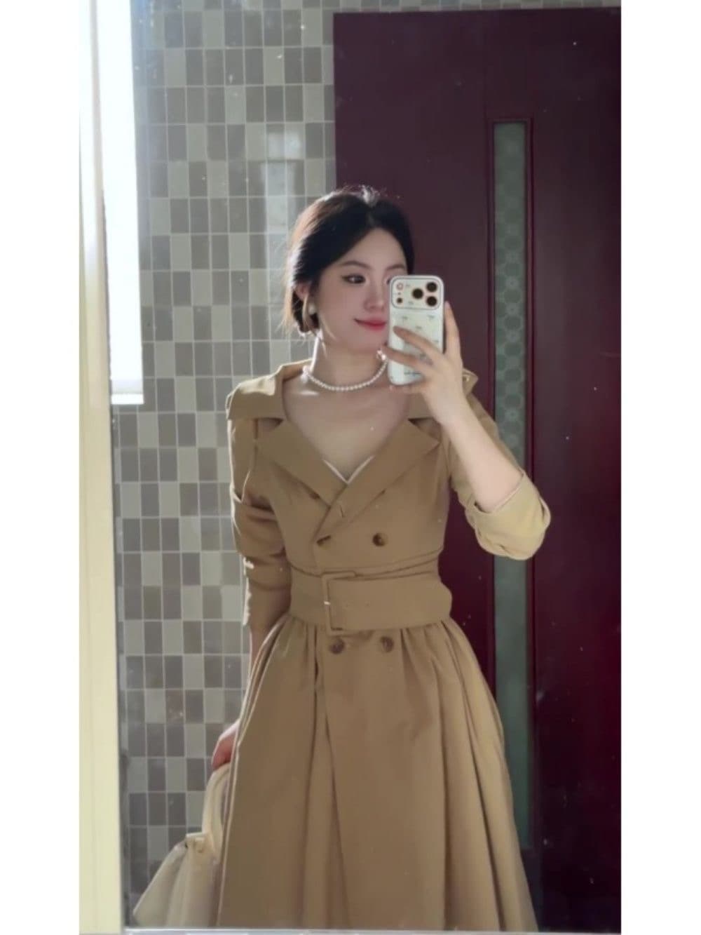 rosefang 사랑 미학 이른 봄 오리지널 디자인 센스 프랑스식 레트로 허리 수축 재킷 바람막이 여성 상세 이미지 4