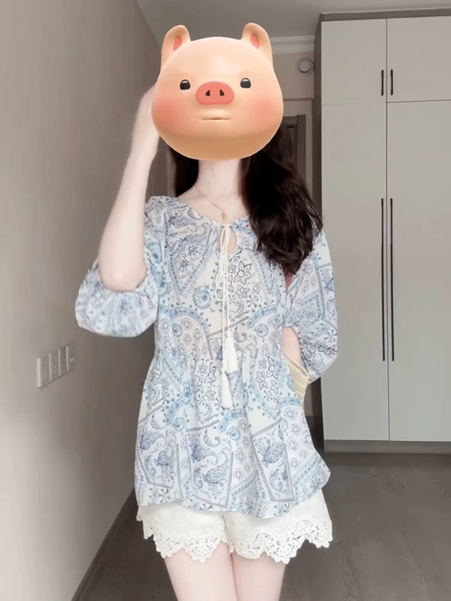 보헤미안 민족 스타일 파란색 프린트 셔츠 청소 한 부서 착용 잡아라. 의류 고유 한 슈퍼 잘 생긴 싱글 착용 작은 셔츠 이미지 4