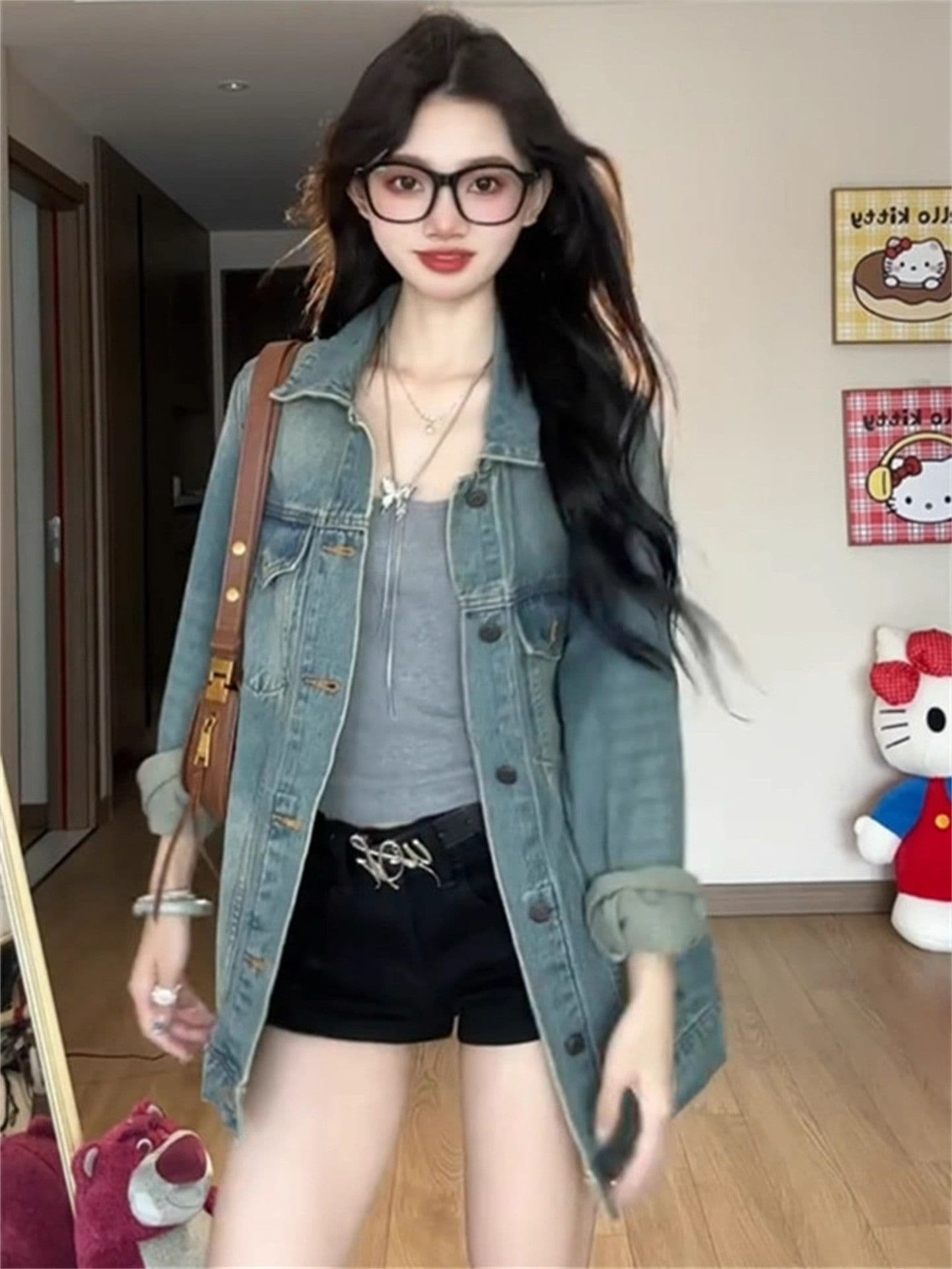 새로운 디자인 센스 루즈핏 느긋한 바람 다용도 맨위 트렌디 아메리칸 레트로 마 오래된 워싱 데님 여성 코트 봄 가을 이미지 3