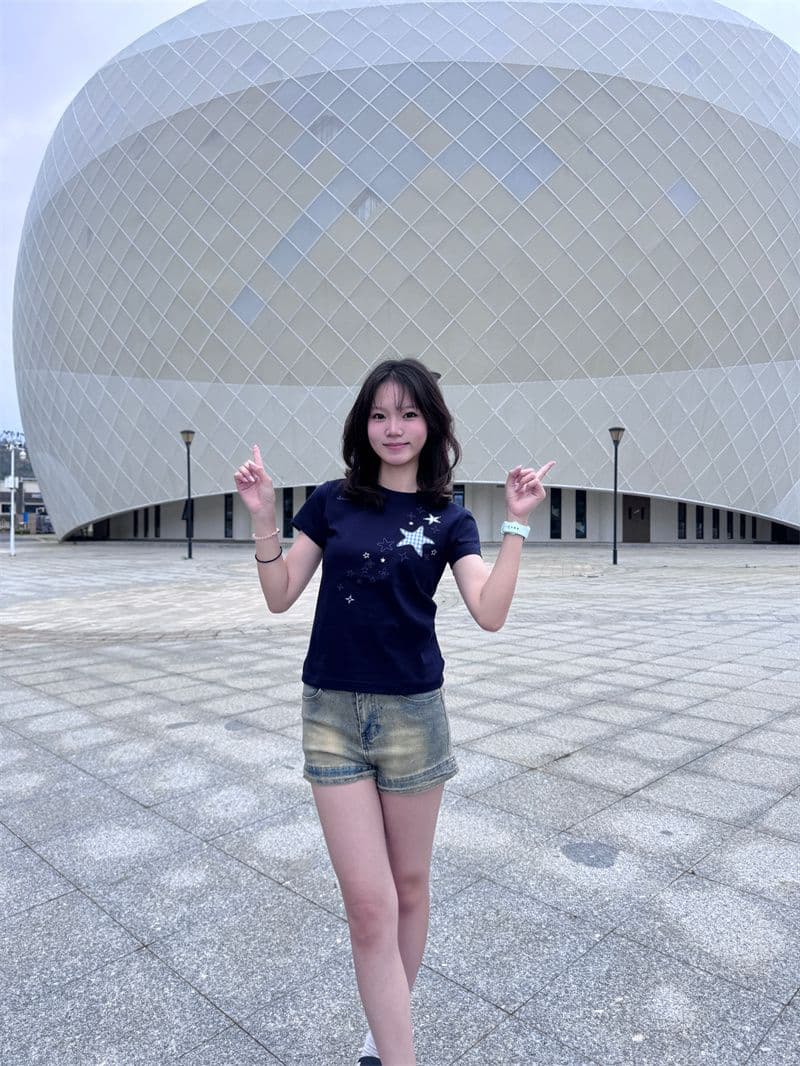 새로운 자수 네리 가게 천 몸매 가꾸기 반팔 티셔츠 상세 이미지 7