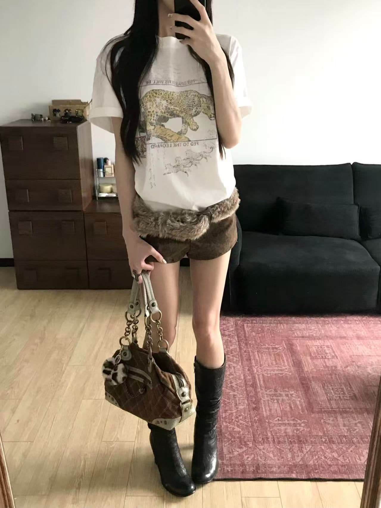 새로운 생방송 품질 이후 패키지 칼라 반팔 티셔츠 표범 알파벳 프린트 섹션 이미지 3