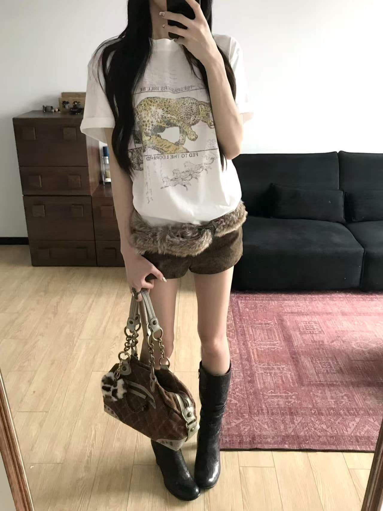 새로운 생방송 품질 이후 패키지 칼라 반팔 티셔츠 표범 알파벳 프린트 섹션 이미지 4