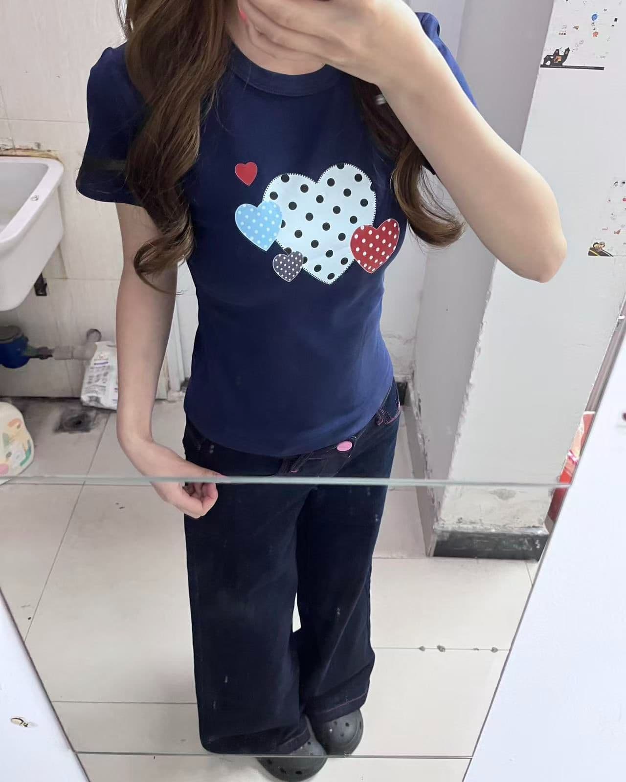 새로운 생방송 품질 높은 탄력성 몸매 가꾸기 티셔츠 하트 프린트 이미지 3
