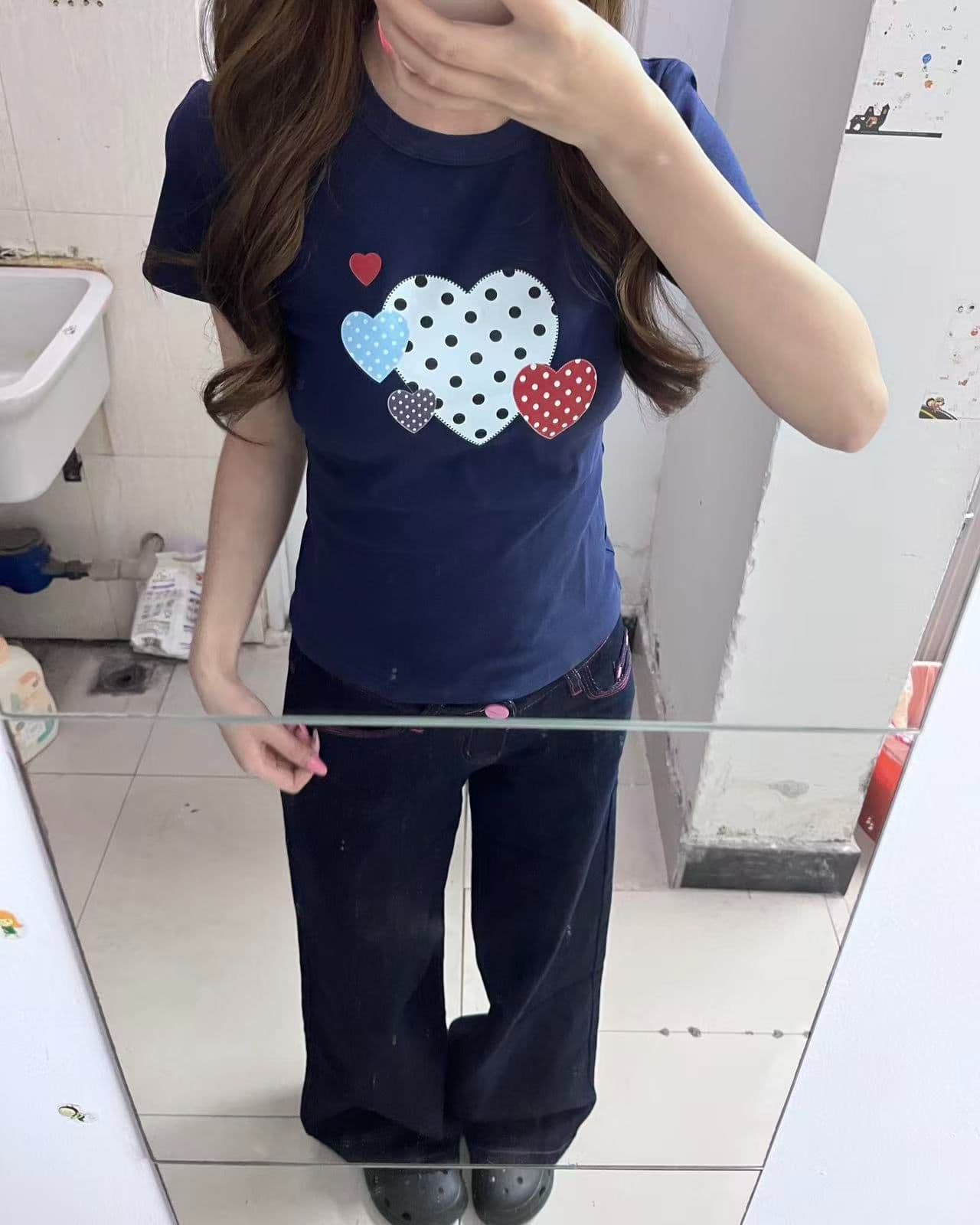새로운 생방송 품질 높은 탄력성 몸매 가꾸기 티셔츠 하트 프린트 이미지 2