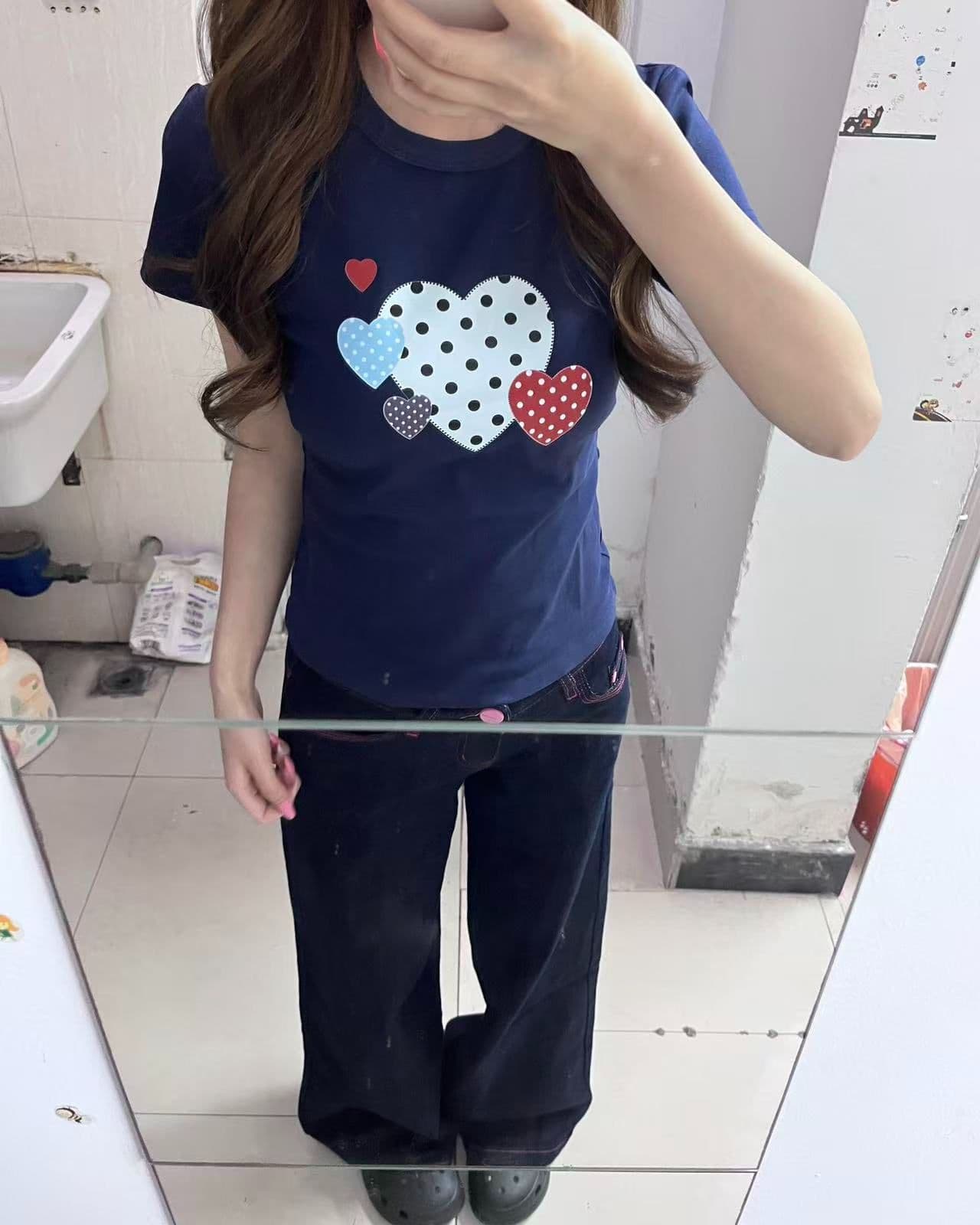 새로운 생방송 품질 높은 탄력성 몸매 가꾸기 티셔츠 하트 프린트 이미지 4