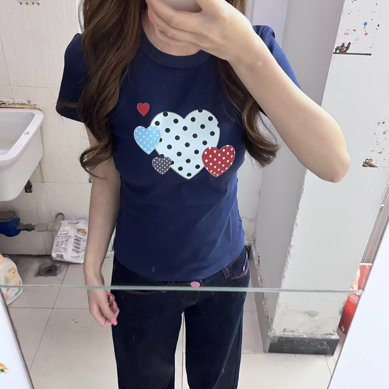 새로운 생방송 품질 높은 탄력성 몸매 가꾸기 티셔츠 하트 프린트 이미지 5