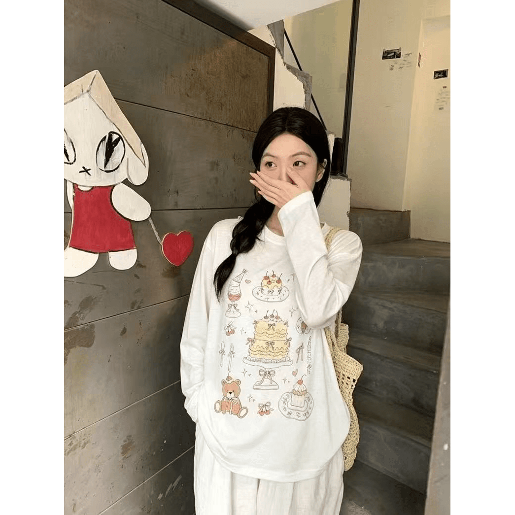 새로운 출처 생방송 품질 작은 곰 케이크 긴팔 태양 보호 셔츠 기본 셔츠 이미지 5