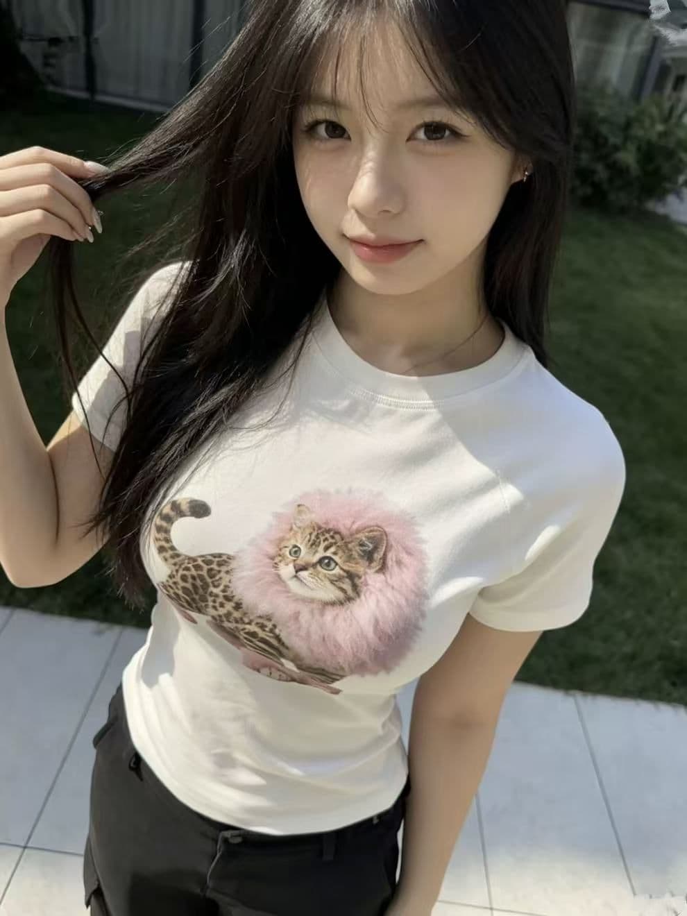 새로운 출처 생방송 품질 이후 패키지 칼라 신축성 몸매 가꾸기 고양이 프린트 상세 이미지 3
