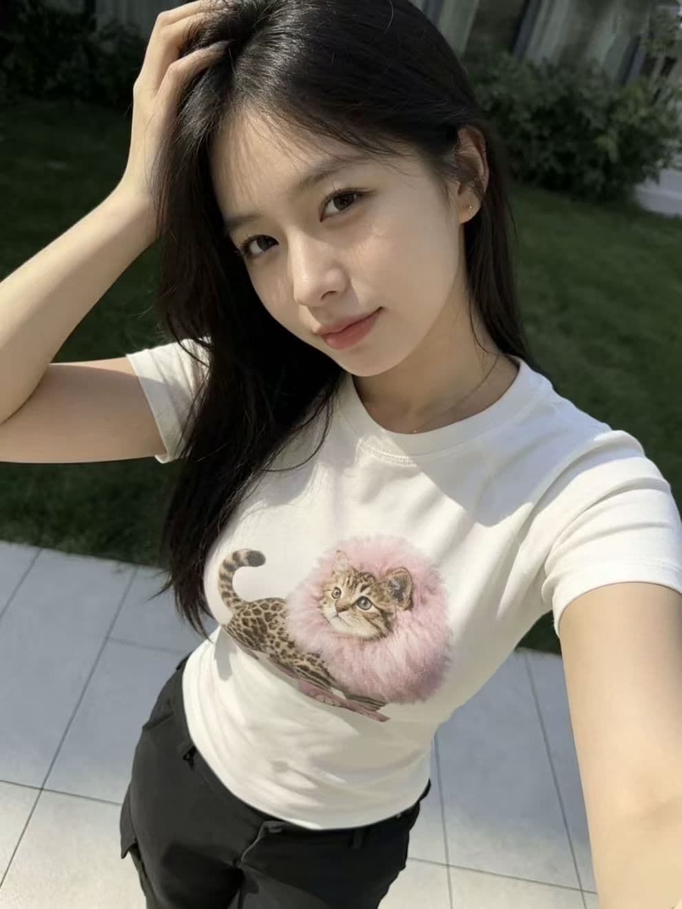 새로운 출처 생방송 품질 이후 패키지 칼라 신축성 몸매 가꾸기 고양이 프린트 상세 이미지 5