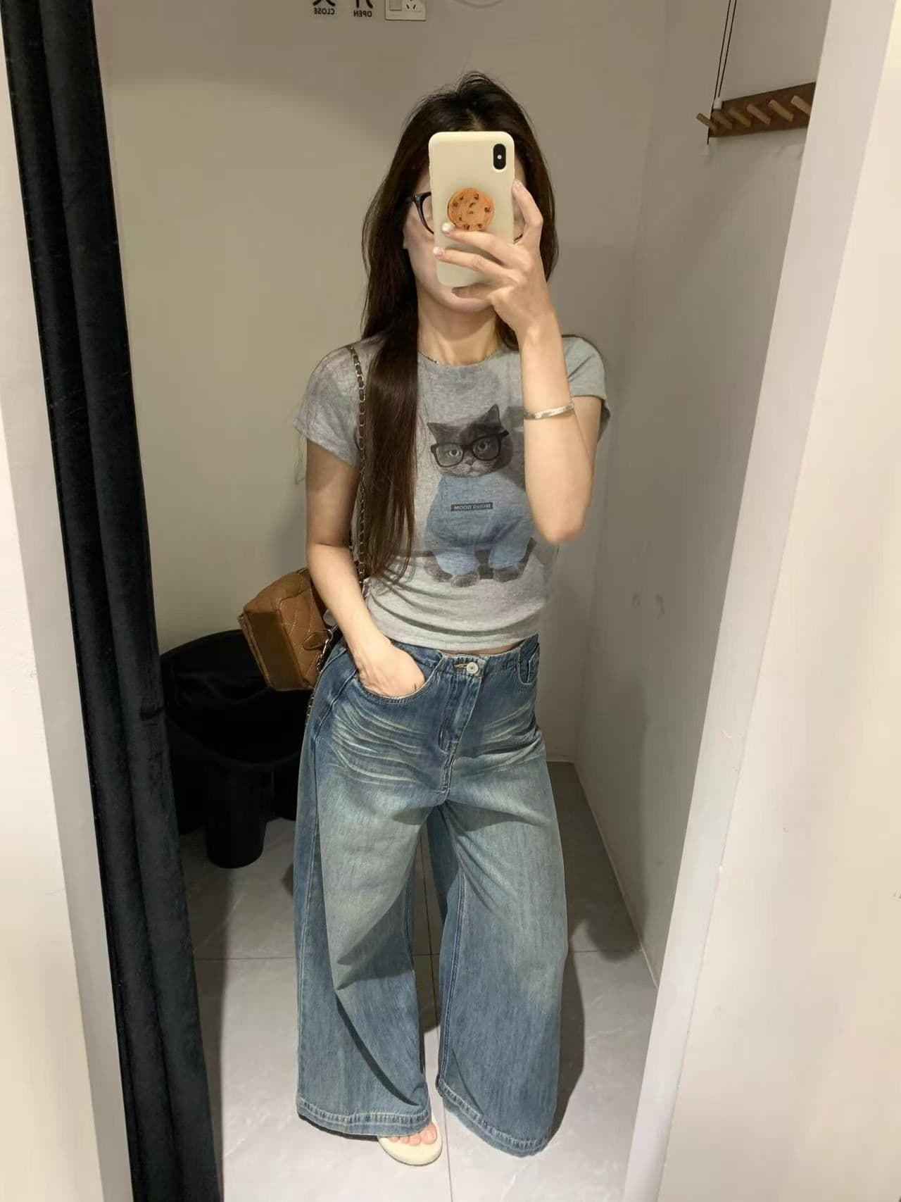 새로운 출처 생방송 품질 이후 패키지 칼라 높은 탄력성 몸매 가꾸기 고양이 프린트 이미지 3