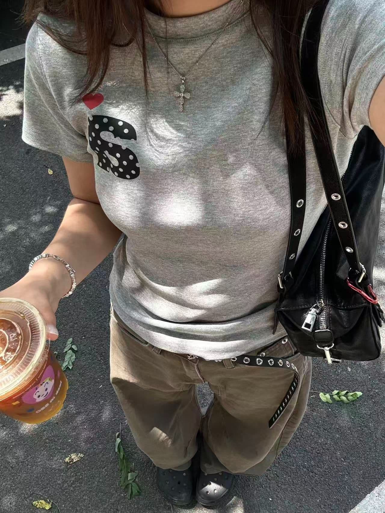 새로운 생방송 품질 이후 패키지 칼라 높은 탄력성 몸매 가꾸기 티셔츠 알파벳 a 프린트 상세 이미지 7