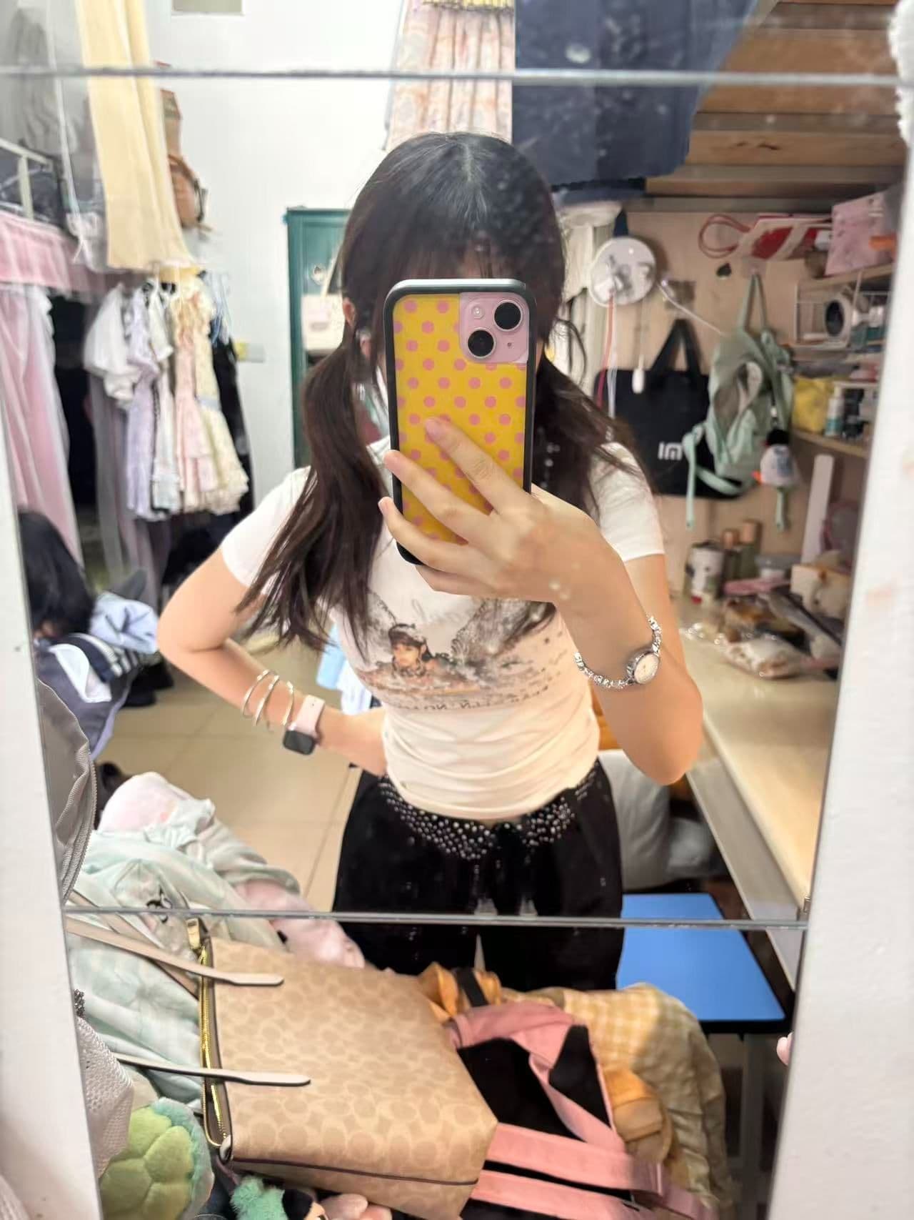 새로운 출처 생방송 품질 이후 패키지 칼라 높은 탄력성 몸매 가꾸기 천사 프린트 상세 이미지 6