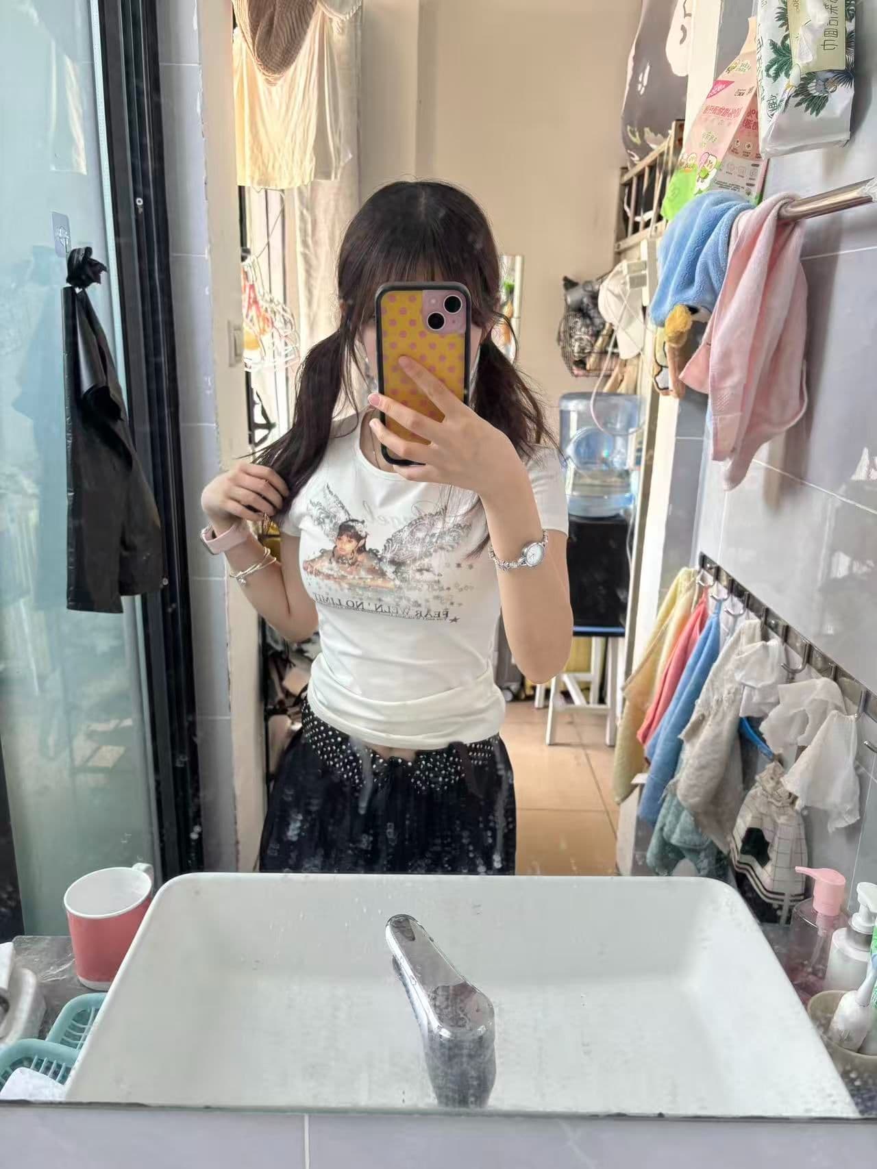 새로운 출처 생방송 품질 이후 패키지 칼라 높은 탄력성 몸매 가꾸기 천사 프린트 상세 이미지 7