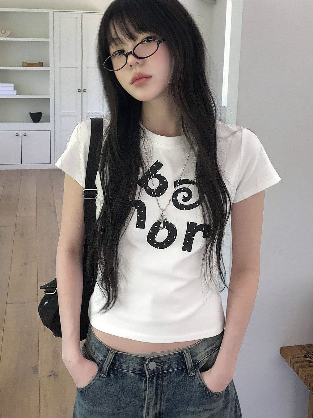 새로운 출처 생방송 품질 이후 패키지 칼라 높은 탄력성 몸매 가꾸기 알파벳 프린트 이미지 3